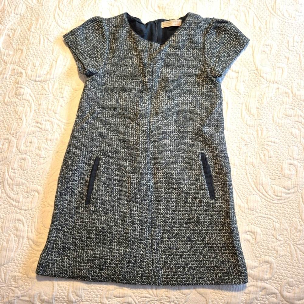 Zara girls size 9/10 years green lined dress, 2 front pockets, hidden zipper EUC